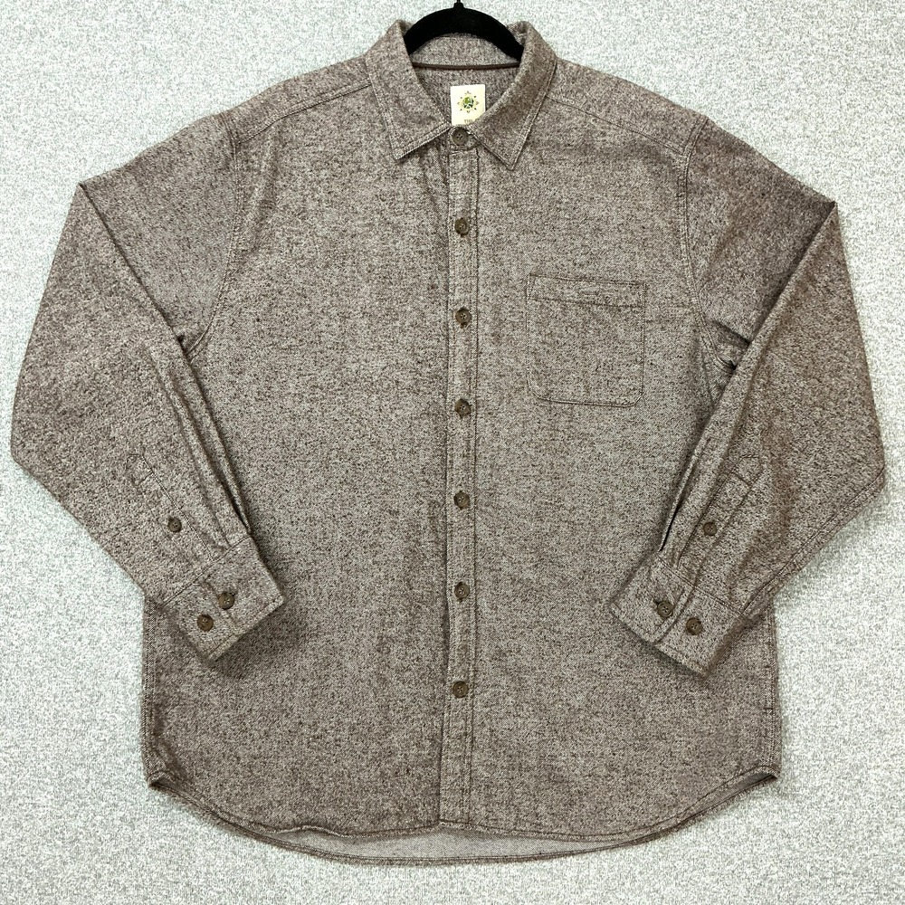 The Territory Ahead Mens Linen Blend Flannel Shirt Herringbone Long Sleeve sz XL